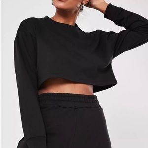 Misguided black cropped long sleeve sweatshirt